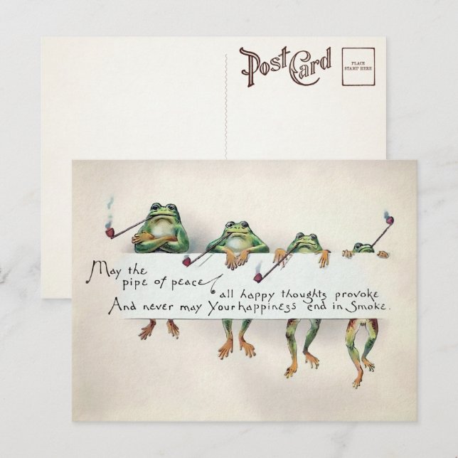 Vintage Pipe Smoking Frogs Postcard (Front/Back)
