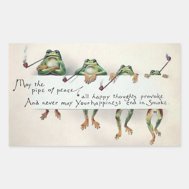 Vintage Pipe Smoking Frogs Stickers (Front)