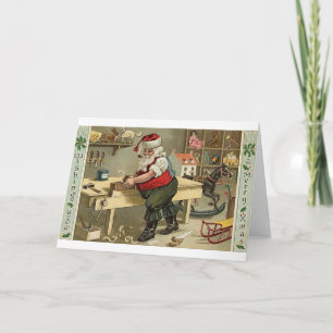 Vintage Pipe Smoking Santa Christmas Greeting Card