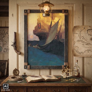 Vintage Pirate, Attack on a Galleon by Howard Pyle Poster