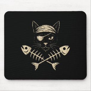 Vintage Pirate Black Cat Crossbones Halloween Mouse Mat