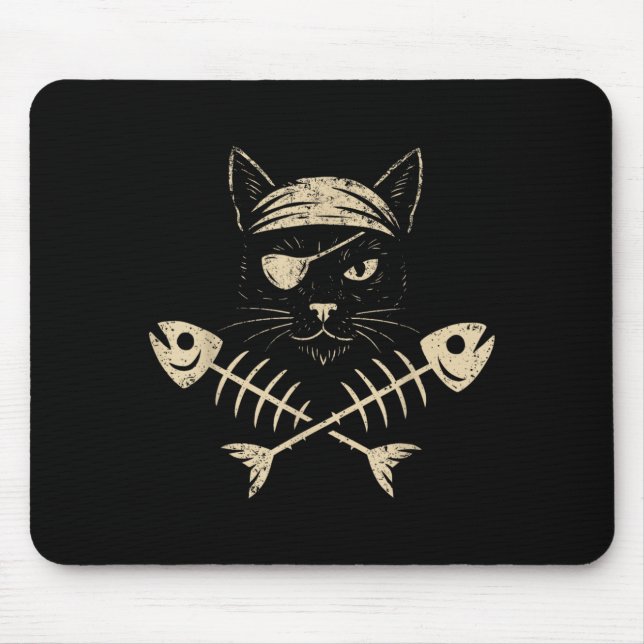 Vintage Pirate Black Cat Crossbones Halloween Mouse Mat (Front)