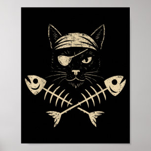 Vintage Pirate Black Cat Crossbones Halloween Poster