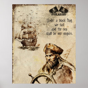 Vintage pirate captain and ship  poster