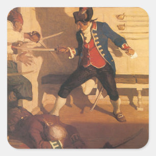 Vintage Pirate Captain, Sword Fight by NC Wyeth Square Sticker
