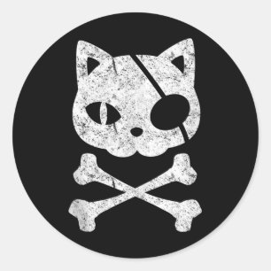 Vintage Pirate Cat Kitten Halloween Skull Cross Bo Classic Round Sticker
