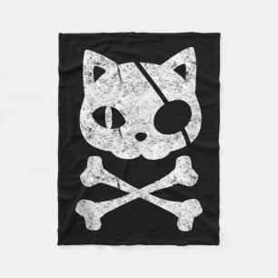 Vintage Pirate Cat Kitten Halloween Skull Cross Bo Fleece Blanket