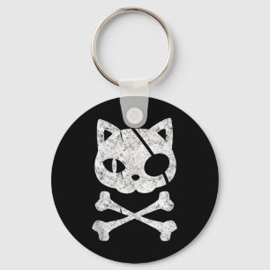 Vintage Pirate Cat Kitten Halloween Skull Cross Bo Key Ring