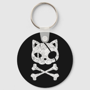 Vintage Pirate Cat Kitten Halloween Skull Cross Bo Key Ring