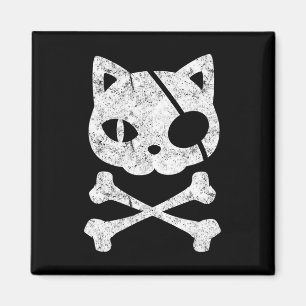 Vintage Pirate Cat Kitten Halloween Skull Cross Bo Magnet