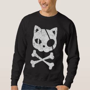 Vintage Pirate Cat Kitten Halloween Skull Cross Bo Sweatshirt
