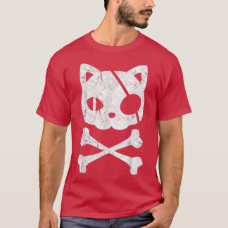 Vintage Pirate Cat Kitten Halloween Skull Cross Bo T-Shirt