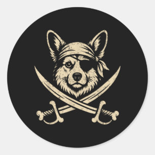 Vintage Pirate Corgi Crossbones Dog Lover Classic Round Sticker