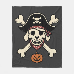 Vintage Pirate Dog Halloween Skull Cross Bones  Fleece Blanket