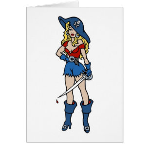 Vintage Pirate Girl with Dagger and Blood Drops Ta
