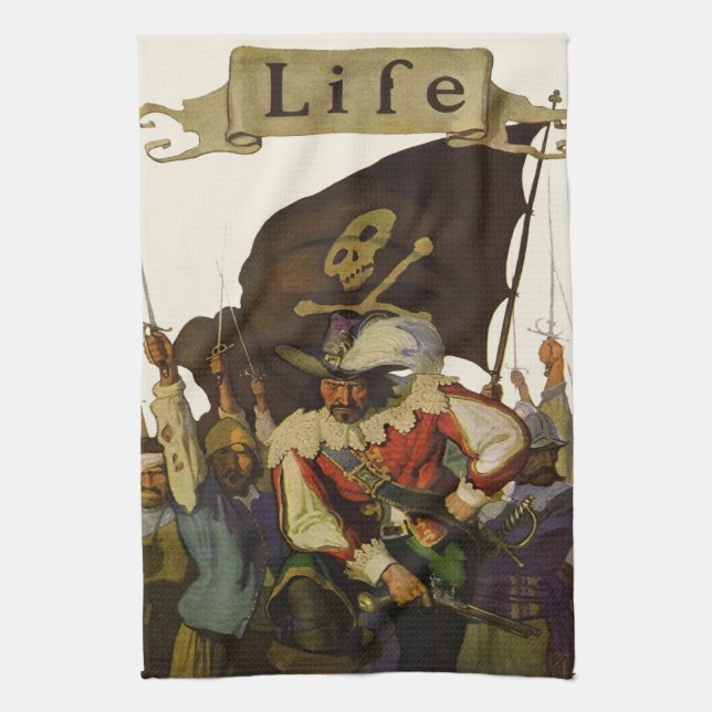 Vintage Pirate Life Wyeth Illustration Tea Towel (Vertical)