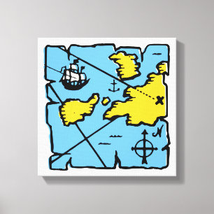 Vintage Pirate Map Stretched Canvas Print (Small)