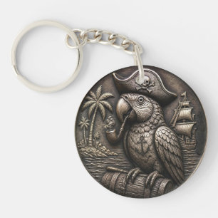 Vintage Pirate Parrot Hobo Nickel Coin Art Key Ring