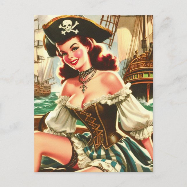 Vintage Pirate Pin Up Postcard (Front)