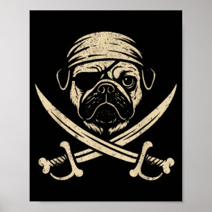 Vintage Pirate Pug Crossbones Dog Lover Poster