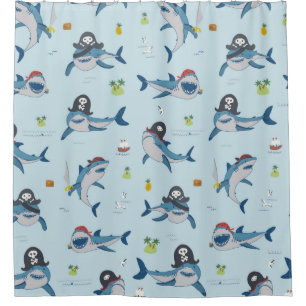 Vintage pirate shark funny sea animal wild hand dr shower curtain