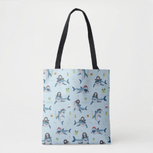 Vintage pirate shark funny sea animal wild hand dr tote bag