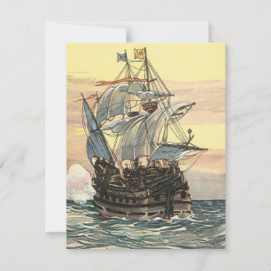 Vintage Pirate Ship, Galleon Sailing on the Ocean Invitation