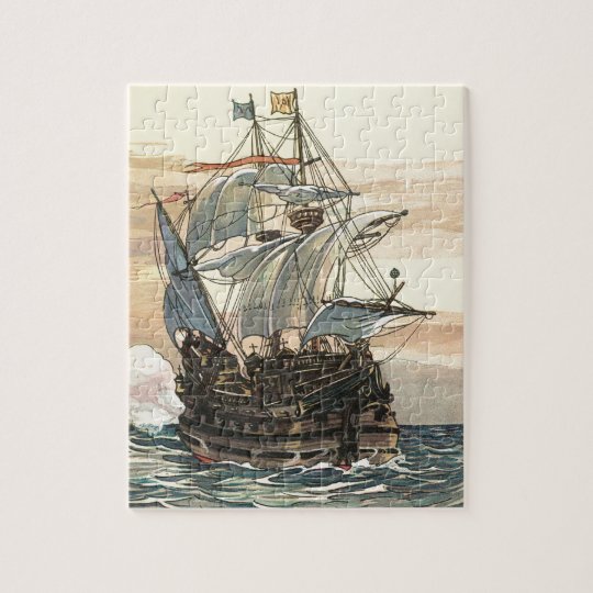 Vintage Pirate Ship Galleon Sailing on the Ocean Jigsaw Puzzle