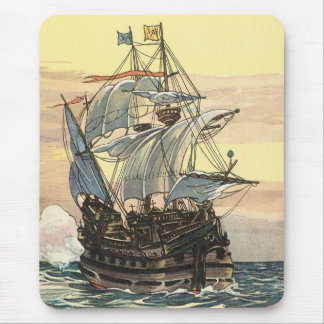 Vintage Pirate Ship, Galleon Sailing on the Ocean Mouse Mat