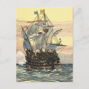 Vintage Pirate Ship, Galleon Sailing on the Ocean Postcard