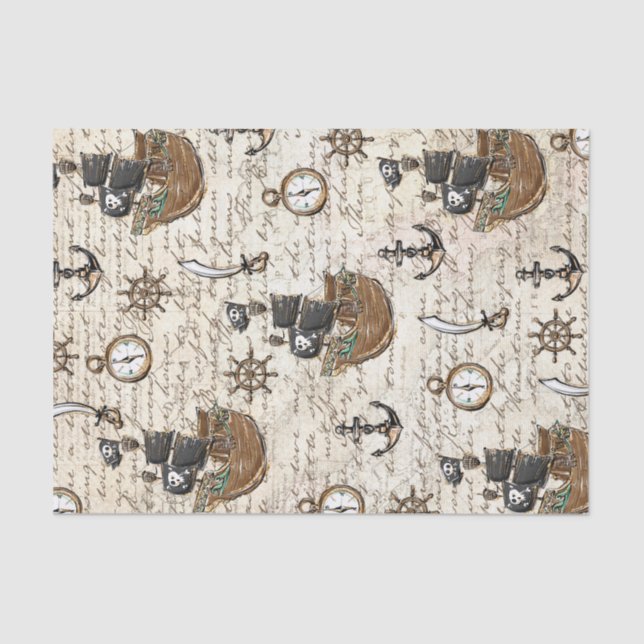 Vintage Pirate Ship Letter Nautical Decoupage Tissue Paper (Front)