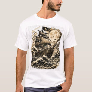 Vintage Pirate Ship Ocean Wave Graphic Men's T-Shi T-Shirt