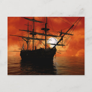 Vintage Pirate Ship Postcard