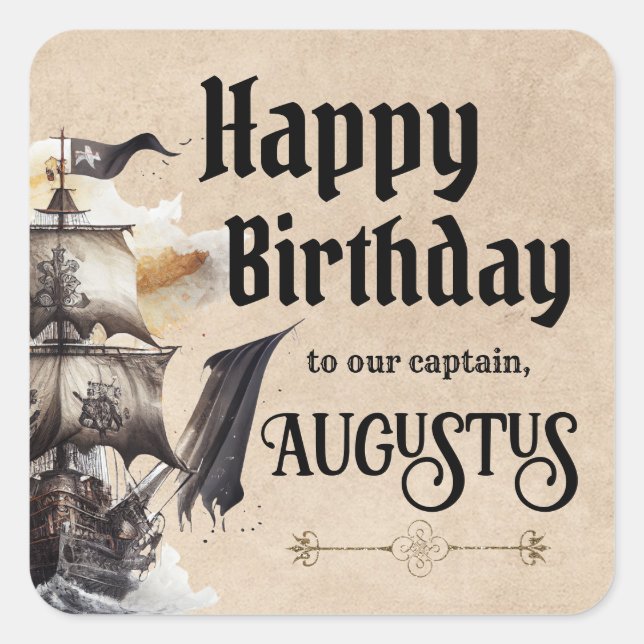 Vintage Pirate Ship Square Sticker (Front)