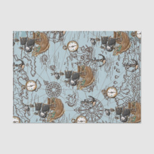 Vintage Pirate Ship Treasure Map Decoupage Craft Tissue Paper