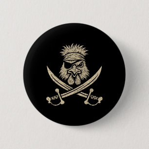Vintage Pirate Silkie Chicken And Crossbones Farm  6 Cm Round Badge
