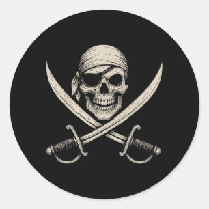 Vintage Pirate Skull And Crossbones Skeleton Classic Round Sticker
