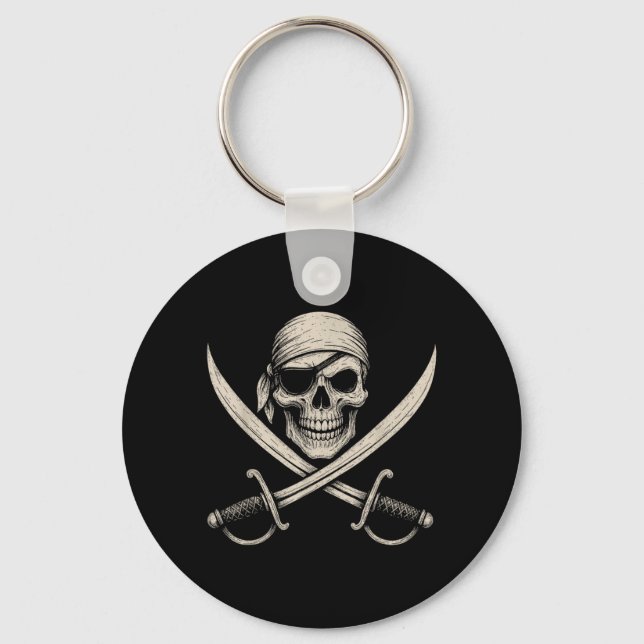 Vintage Pirate Skull And Crossbones Skeleton Key Ring (Front)