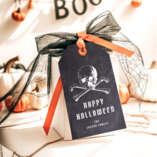 Vintage Pirate Skull & Bones Black Halloween Gift Tags