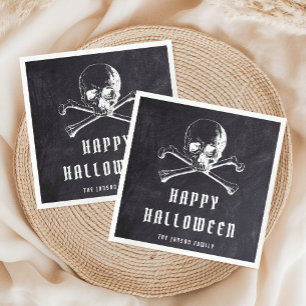 Vintage Pirate Skull & Bones Black Halloween  Napkin
