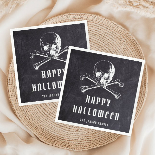 Vintage Pirate Skull & Bones Black Halloween  Napkin (Vintage Pirate Skull & Bones Black Halloween Napkins)