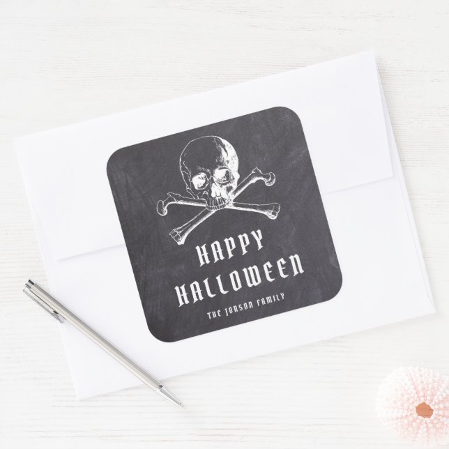 Vintage Pirate Skull & Bones Black Halloween  Square Sticker (Envelope)
