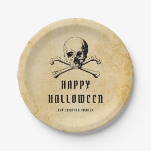 Vintage Pirate Skull & Bones Halloween  Paper Plate