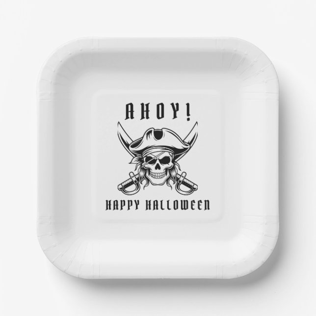 Vintage Pirate Skull Halloween Paper Plate (Front)
