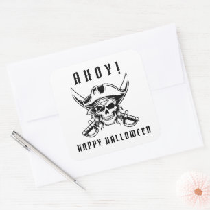 Vintage Pirate Skull Halloween Square Sticker