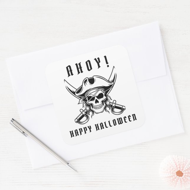 Vintage Pirate Skull Halloween   Square Sticker (Envelope)