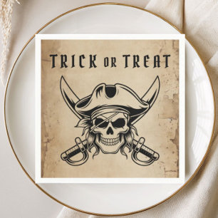 Vintage Pirate Skull Trick Or Treat Halloween Napkin