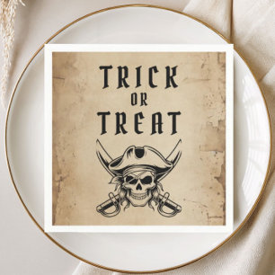 Vintage Pirate Skull Trick Or Treat Halloween Napkin