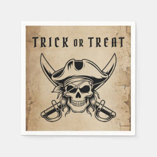 Vintage Pirate Skull Trick Or Treat Halloween Napkin