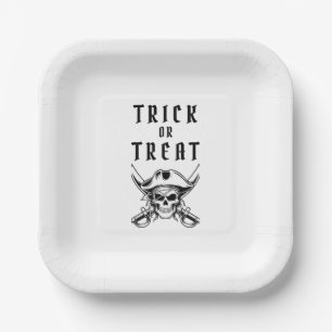 Vintage Pirate Skull Trick Or Treat Halloween Paper Plate